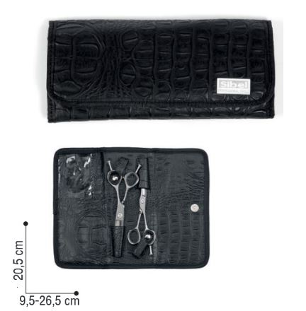 Sibel Case 2 Schwarzes Etui in mattem Krokodilleder für 2 Scheren
