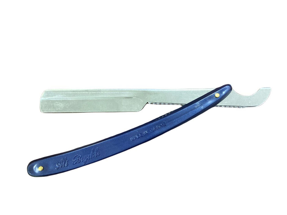 FNX PREMIUM Klassiek Open Scheermes -Scheermes Houder PROFESSIONAL STRAIGHT ROZOR scheermes  donker blouw