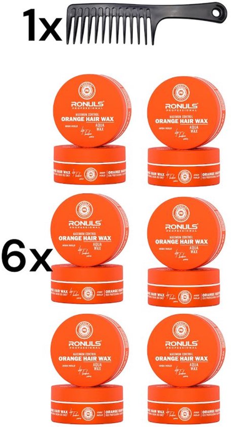 Ronuls Professional hair styling Orange wax + gratis Styling Kam Voordeelverpakking 6x 150ml