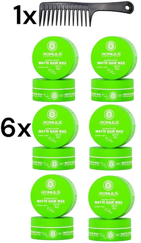 Ronuls Professional hair styling matte wax + gratis Styling Kam Voordeelverpakking 6x 150ml