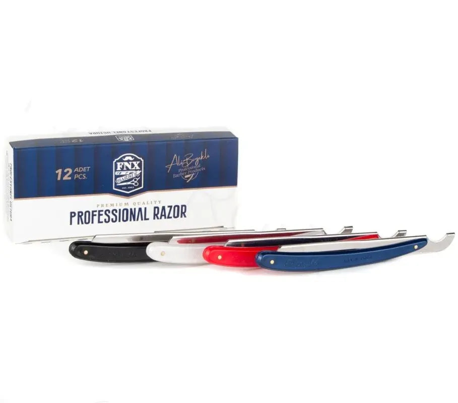 FNX PREMIUM Klassiek Open Scheermes -Scheermes Houder PROFESSIONAL STRAIGHT ROZOR scheermes  donker blouw