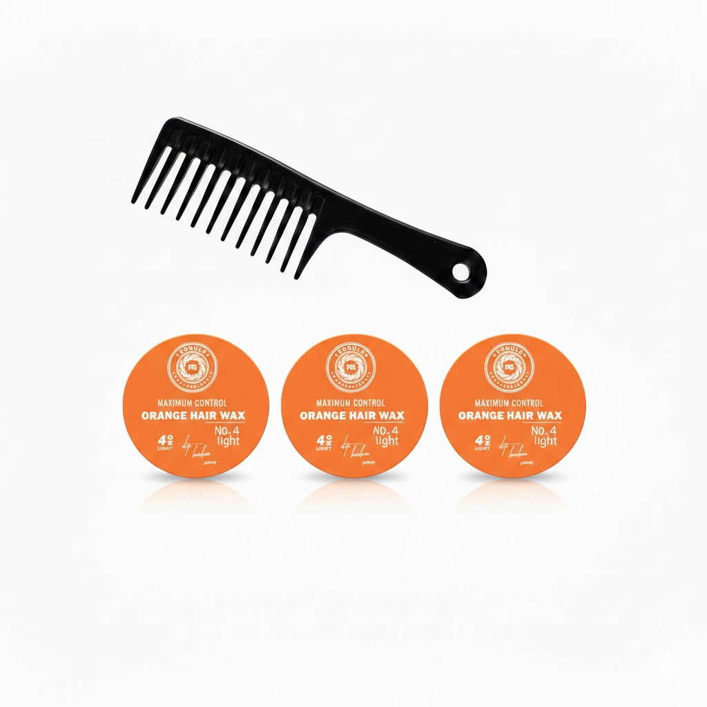 Ronuls Professional haarstyling oranje wax met styling kam Voordeelverpakking 3x 150ml